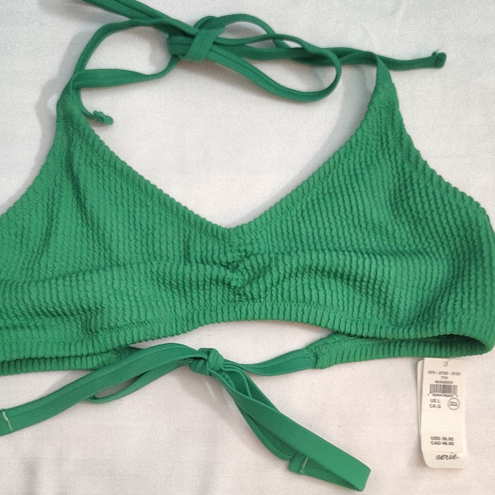 NWT aerie emerald green textured halter bikini top